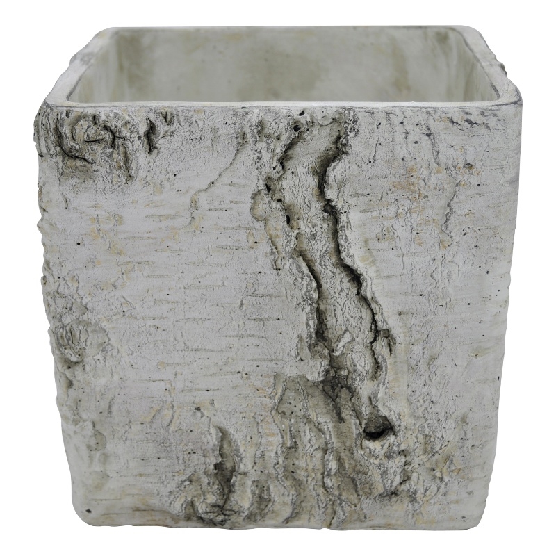 Outdoor Decorative Planter- Faux Bois Textured Terracotta- 7 Inch Gray