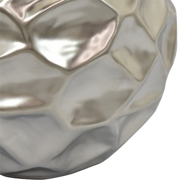 Decorative Accent Sculpture Orb- Faceted Glam Silver Ceramic- 9 Inch