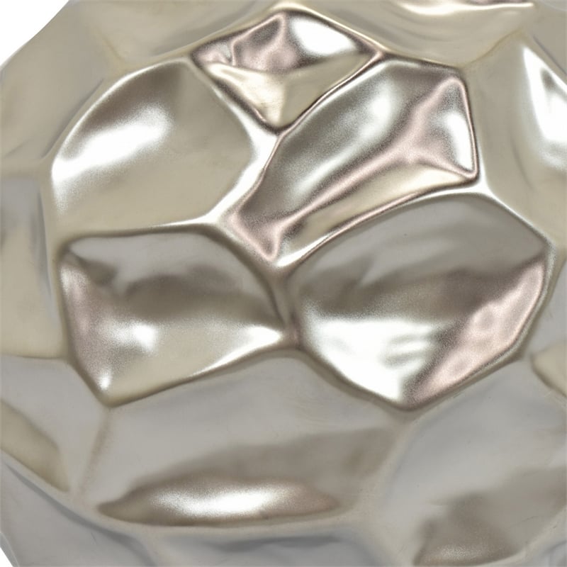 Decorative Accent Sculpture Orb- Faceted Glam Silver Ceramic- 9 Inch
