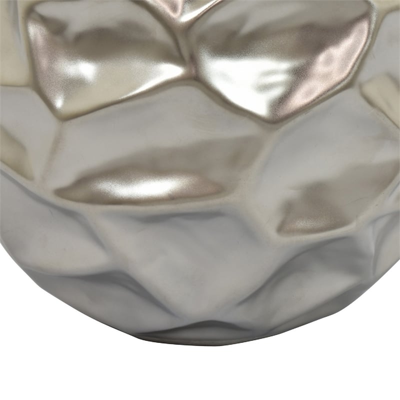 Decorative Accent Sculpture Orb- Faceted Glam Silver Ceramic- 9 Inch