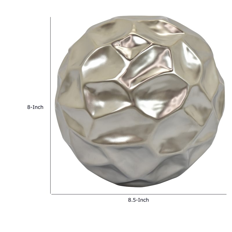 Decorative Accent Sculpture Orb- Faceted Glam Silver Ceramic- 9 Inch