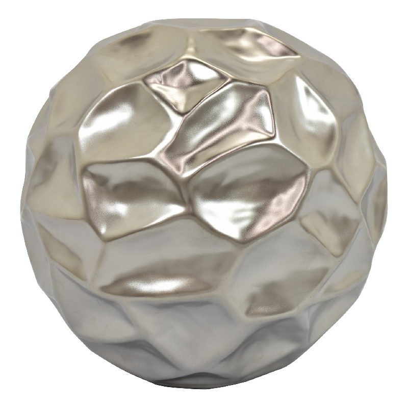 Decorative Accent Sculpture Orb- Faceted Glam Silver Ceramic- 9 Inch