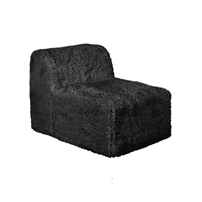 Appi Modular Armless Chair- Compressed Foam Fill Black Shaggy Faux Fur