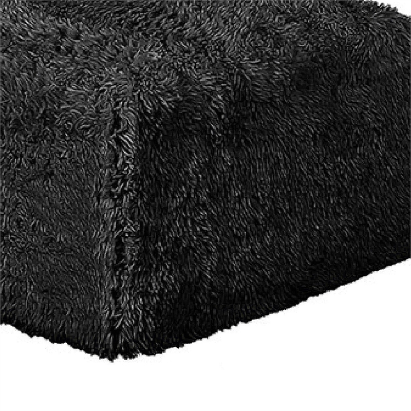 Appi Modular Armless Chair- Compressed Foam Fill Black Shaggy Faux Fur