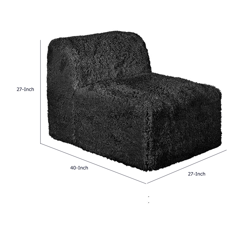 Appi Modular Armless Chair- Compressed Foam Fill Black Shaggy Faux Fur