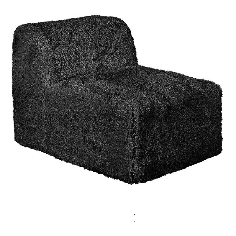 Appi Modular Armless Chair- Compressed Foam Fill Black Shaggy Faux Fur