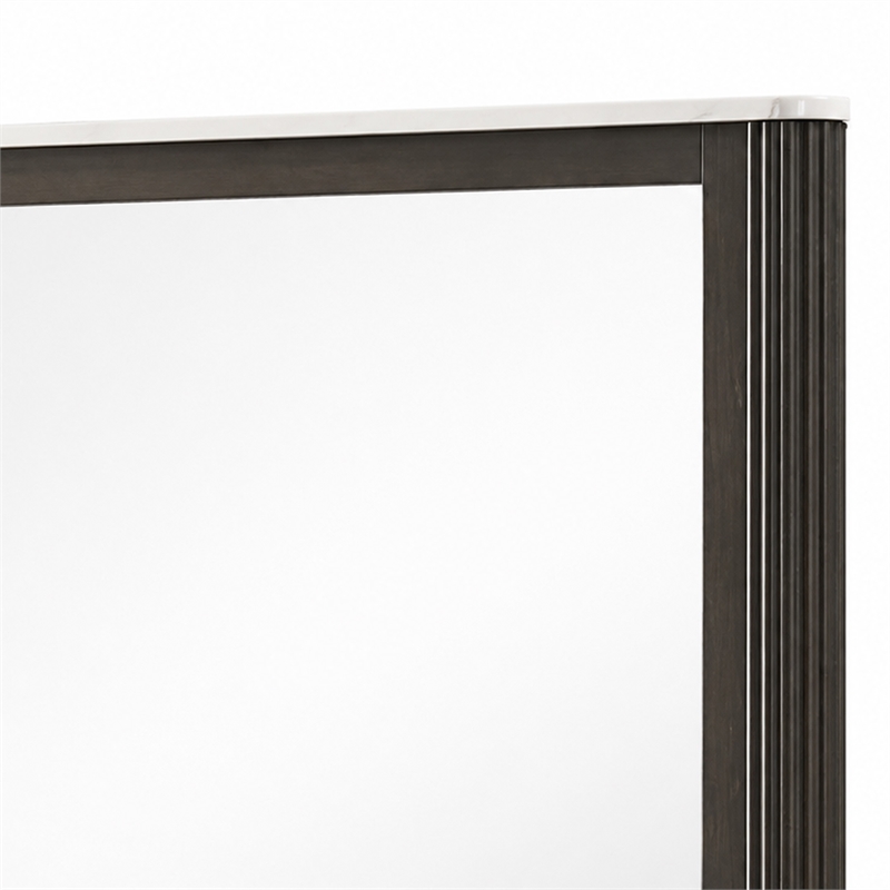 Lim Dresser Mirror- Dark Walnut Brown- Faux Marble- 39x45 Fluted Frame