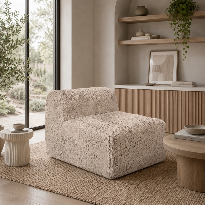 Appi Modular Armless Chair- Compressed Foam Fill Taupe Brown Faux Fur