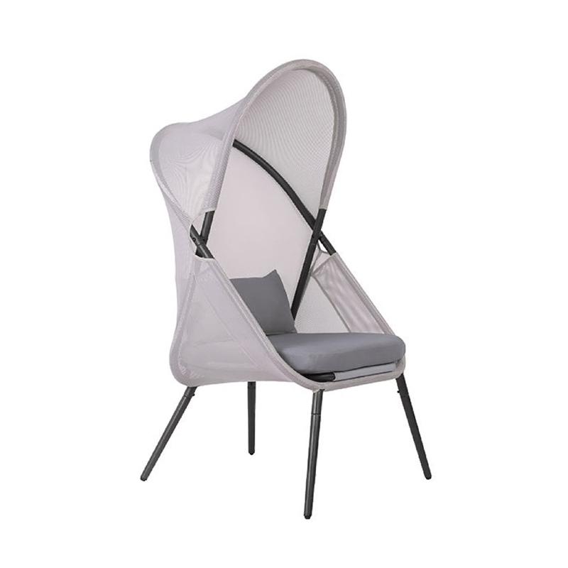 Foldable Mesh Lounge Chair- Set of 2- Gray Cushion- Black Metal