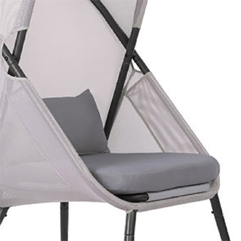 Foldable Mesh Lounge Chair- Set of 2- Gray Cushion- Black Metal
