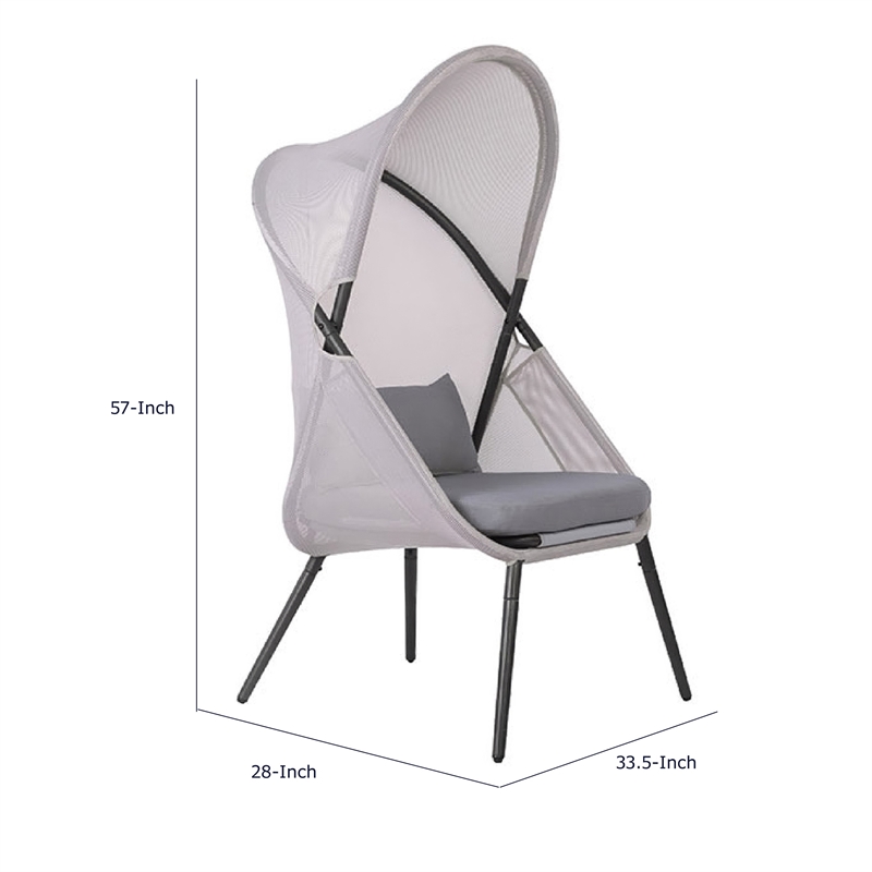 Foldable Mesh Lounge Chair- Set of 2- Gray Cushion- Black Metal