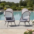 Foldable Mesh Lounge Chair- Set of 2- Gray Cushion- Black Metal