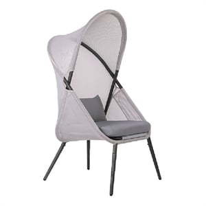 Foldable Mesh Lounge Chair- Set of 2- Gray Cushion- Black Metal
