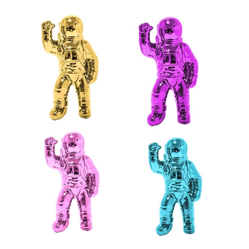 Chim Decorative Astronaut Figurines- Set of 4- Colorful Glossy Ceramic
