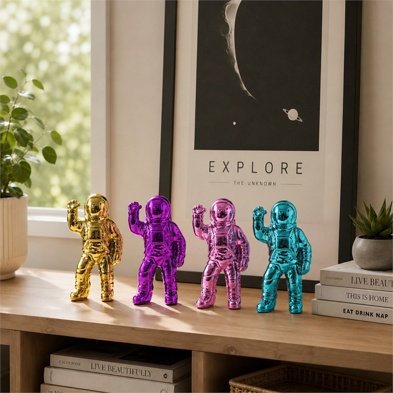 Chim Decorative Astronaut Figurines- Set of 4- Colorful Glossy Ceramic