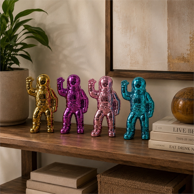 Chim Decorative Astronaut Figurines- Set of 4- Colorful Glossy Ceramic