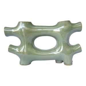 Sculptural Vase Decor - Glazed Abstract Art - 17 Inch Sage Green Ceramic