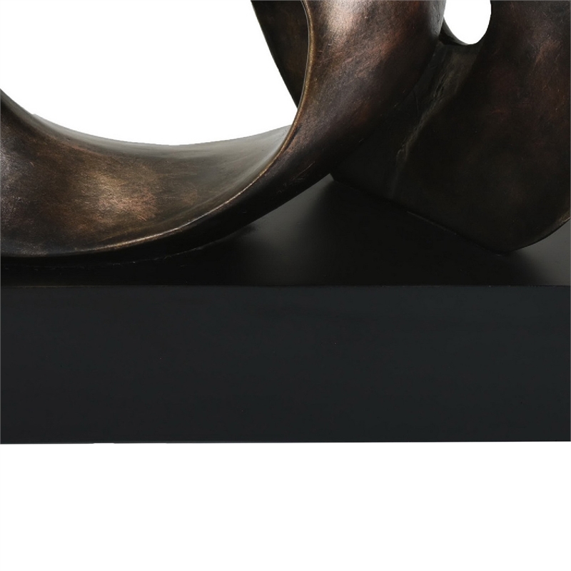 Tabletop Decor - Abstract Loop Sculpture - Plinth Base Bronze Black-11 Inch