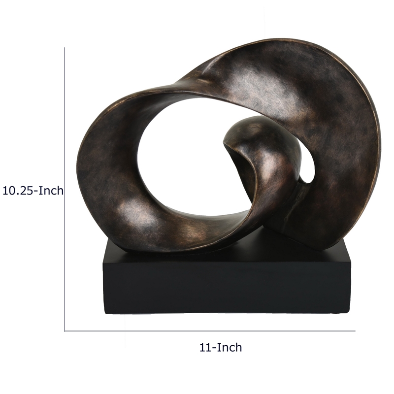 Tabletop Decor - Abstract Loop Sculpture - Plinth Base Bronze Black-11 Inch