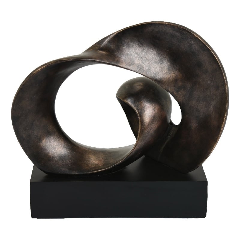 Tabletop Decor - Abstract Loop Sculpture - Plinth Base Bronze Black-11 Inch