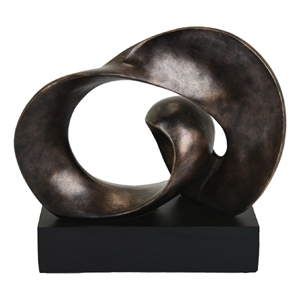 Tabletop Decor - Abstract Loop Sculpture - Plinth Base Bronze Black-11 Inch