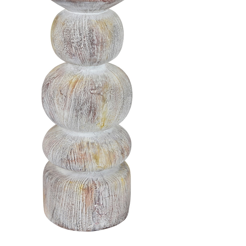 Tabletop Decor Candle Holder - Sculpted Turned Whitewash Resin-18 Inch