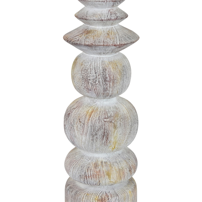 Tabletop Decor Candle Holder - Sculpted Turned Whitewash Resin-18 Inch