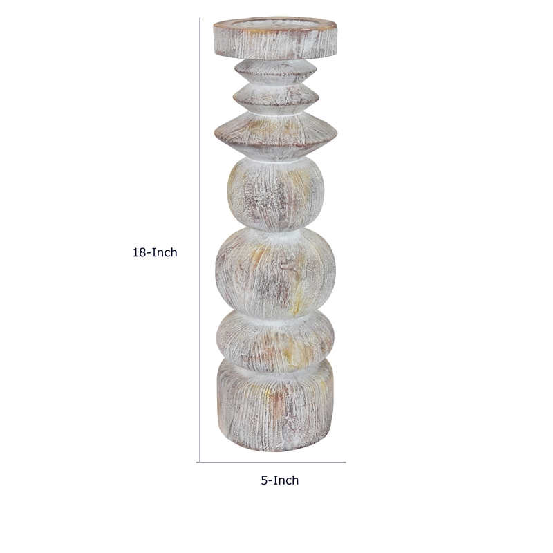 Tabletop Decor Candle Holder - Sculpted Turned Whitewash Resin-18 Inch