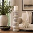 Tabletop Decor Candle Holder - Sculpted Turned Whitewash Resin-18 Inch