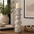 Tabletop Decor Candle Holder - Sculpted Turned Whitewash Resin-18 Inch