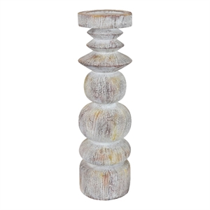 Tabletop Decor Candle Holder - Sculpted Turned Whitewash Resin-18 Inch