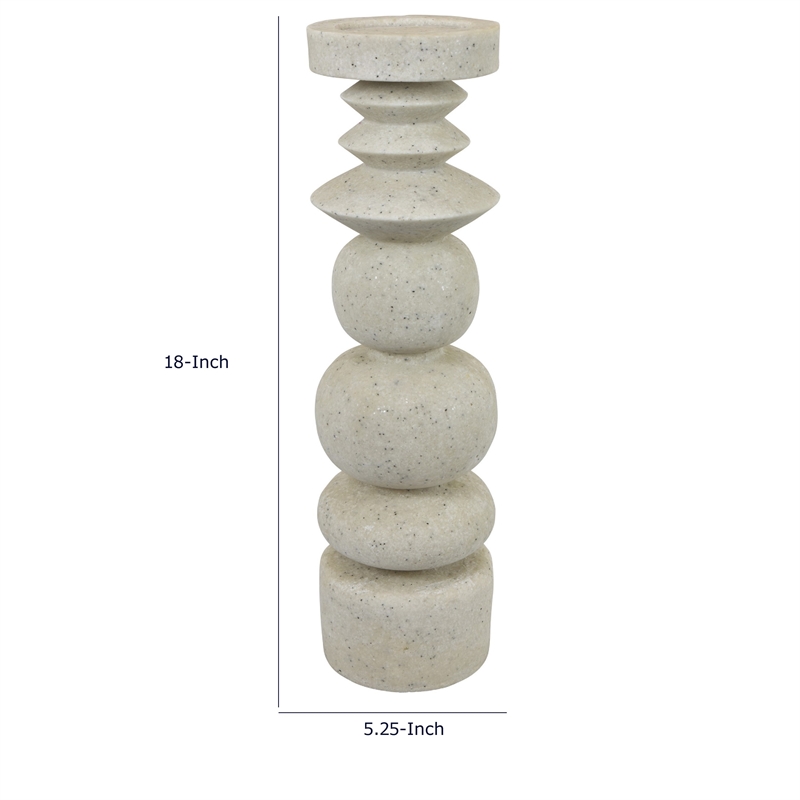 Josi Tabletop Decor Candle Holder- Sculpted Turned White Resin- 18 Inch