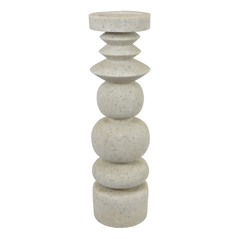 Josi Tabletop Decor Candle Holder- Sculpted Turned White Resin- 18 Inch