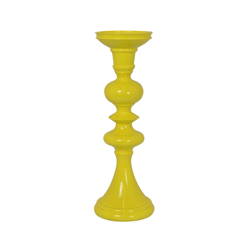 Meo Tabletop Decor Candle Holder- Sculpted Turned Yellow Resin- 18 Inch
