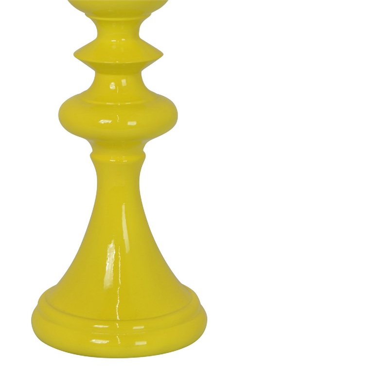 Meo Tabletop Decor Candle Holder- Sculpted Turned Yellow Resin- 18 Inch