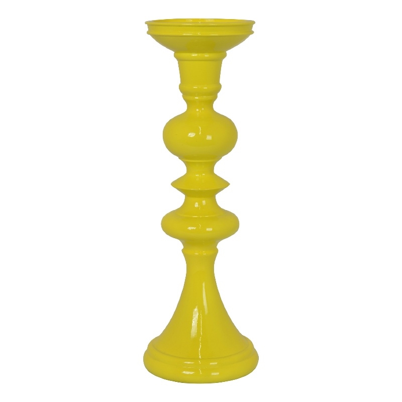 Meo Tabletop Decor Candle Holder- Sculpted Turned Yellow Resin- 18 Inch