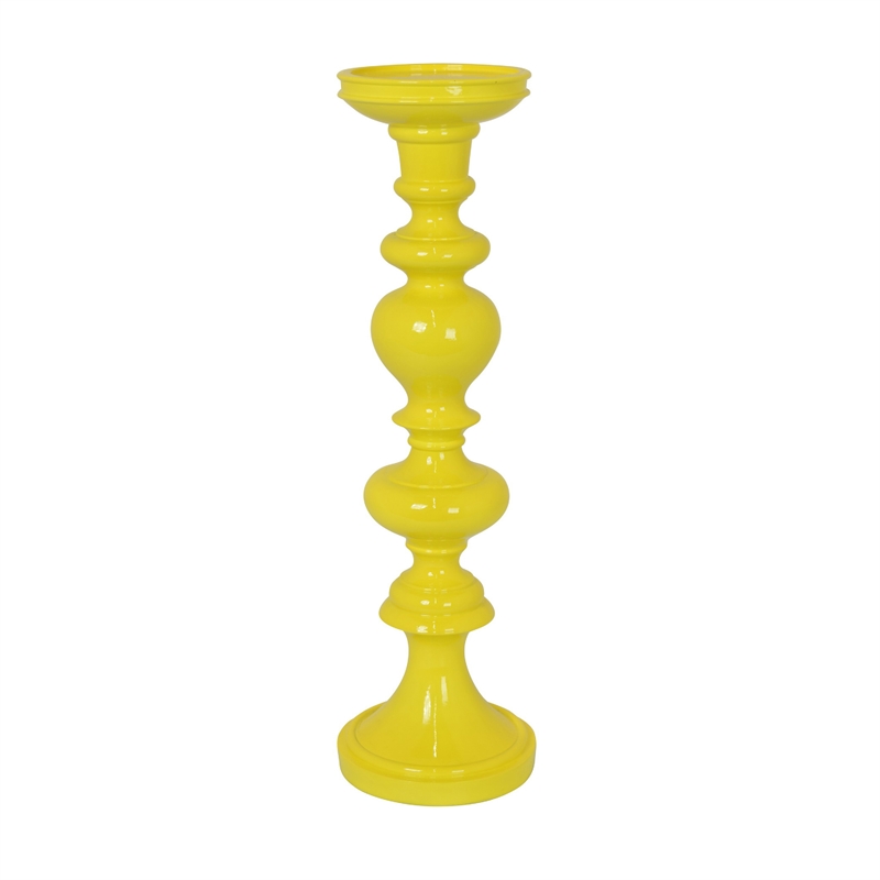 Meo Tabletop Decor Candle Holder- Sculpted Turned Yellow Resin-20 Inch