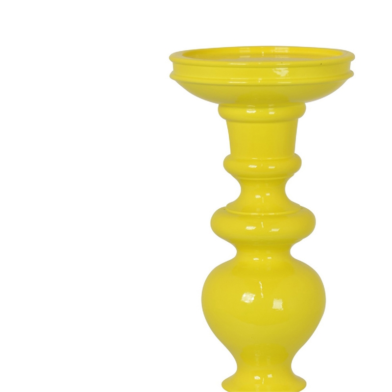 Meo Tabletop Decor Candle Holder- Sculpted Turned Yellow Resin-20 Inch