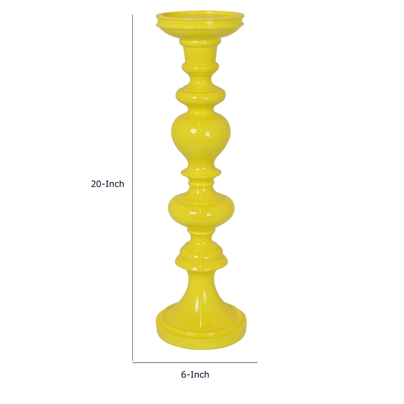 Meo Tabletop Decor Candle Holder- Sculpted Turned Yellow Resin-20 Inch