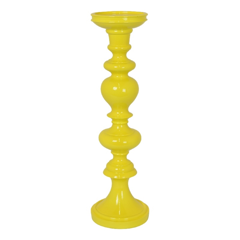 Meo Tabletop Decor Candle Holder- Sculpted Turned Yellow Resin-20 Inch