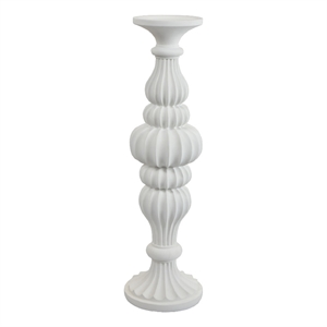 Tabletop Decor Candle Holder-Fluted Turned Baluster- White Resin- 18 Inch