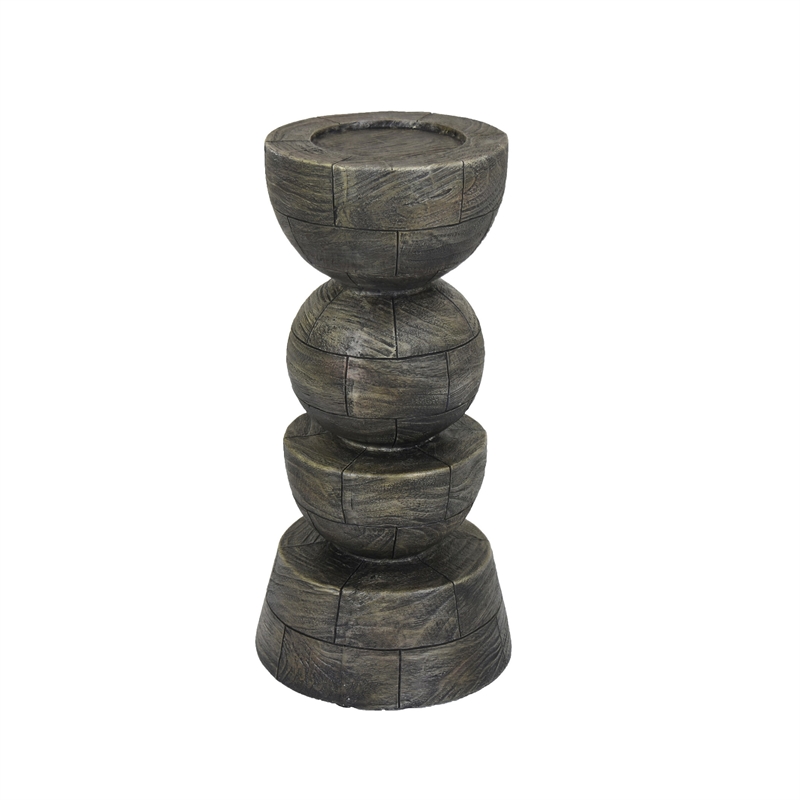 Tabletop Pillar Decor - Stacked Totem Style - Brown Resin - 13 Inch