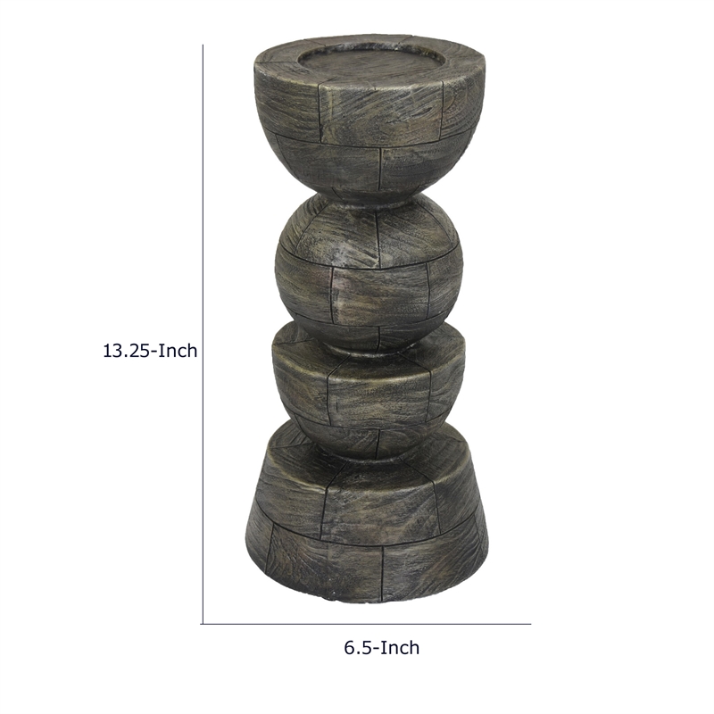 Tabletop Pillar Decor - Stacked Totem Style - Brown Resin - 13 Inch