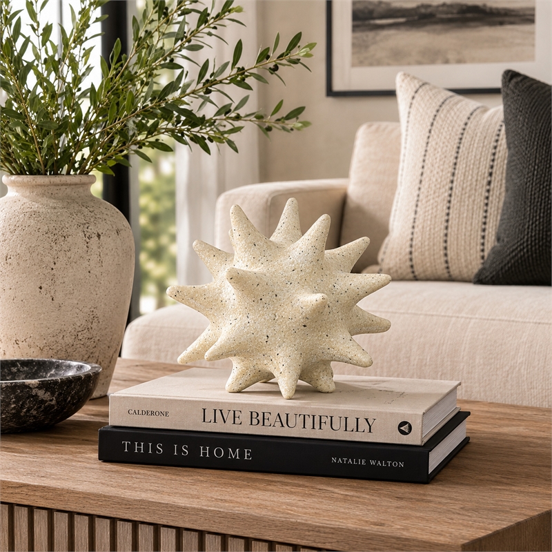 Spiked Tabletop Decor - Textured Coastal Accent - White Resin-8 Inch