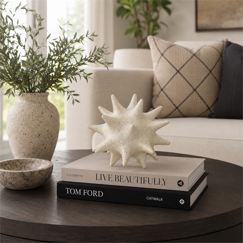 Spiked Tabletop Decor - Textured Coastal Accent - White Resin-8 Inch