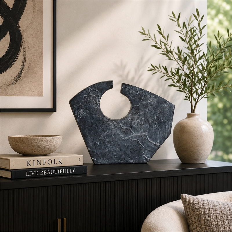 Tabletop Decor - Circular Cutout - Marble Accent Gray Resin - 16 Inch