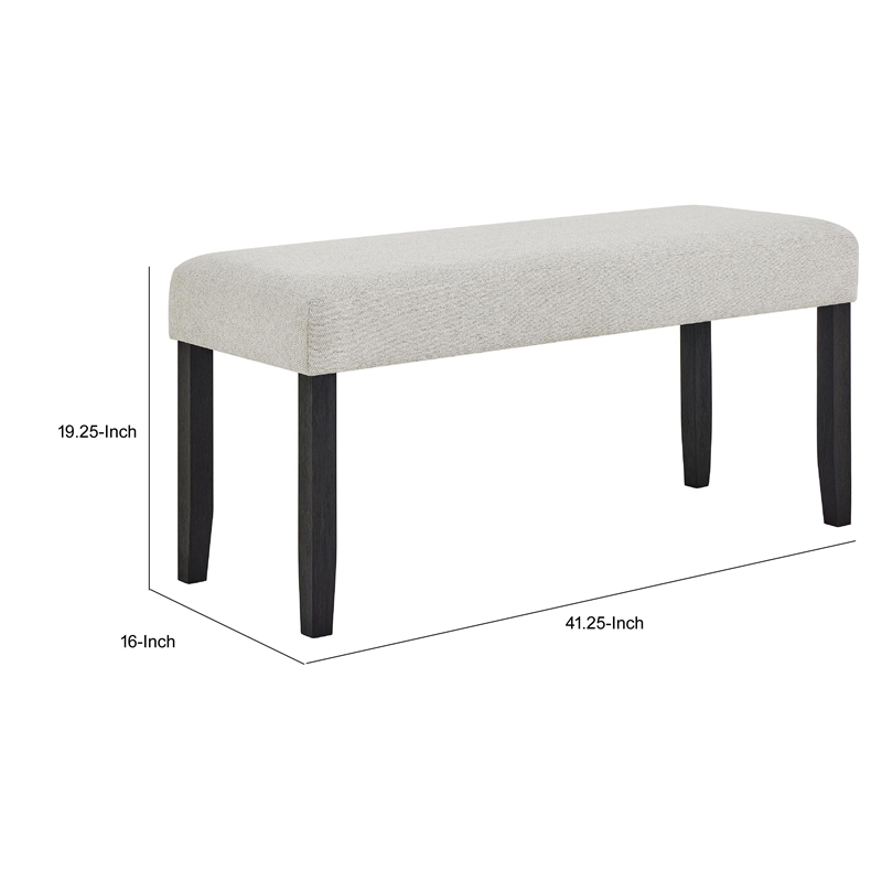 Juli Dining Bench- Gray Fabric Cushion- Wire Brushed Black Wood 41 Inch