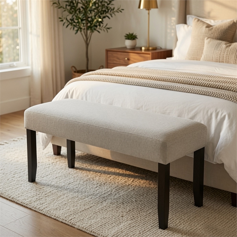 Juli Dining Bench- Gray Fabric Cushion- Wire Brushed Black Wood 41 Inch