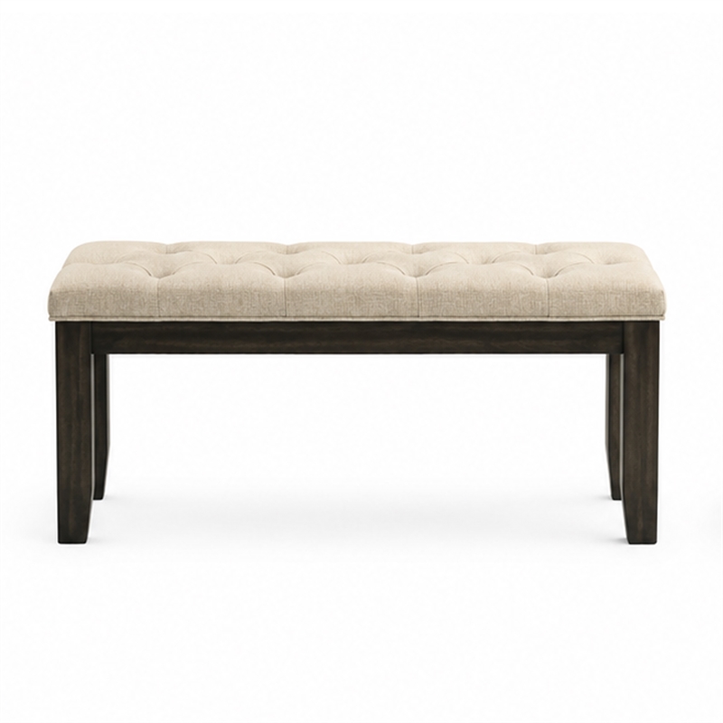 Heri Dining Bench- Tufted Seat Cushion- Beige- Chocolate Brown 48 Inch