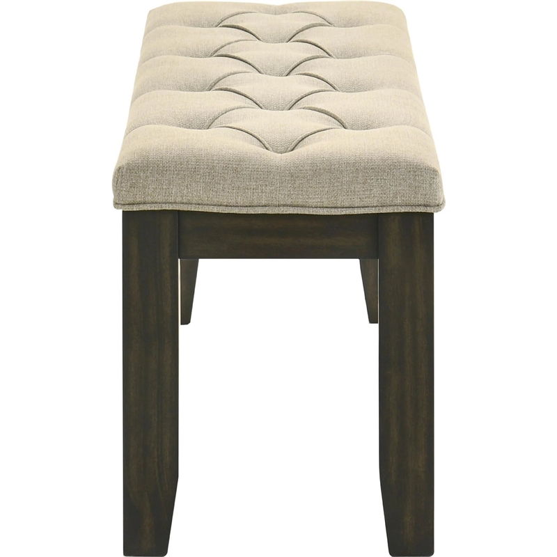 Heri Dining Bench- Tufted Seat Cushion- Beige- Chocolate Brown 48 Inch